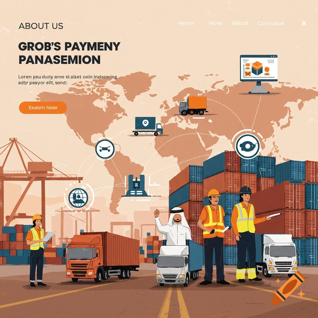 Conceptual payment and logistics themed image for website on Craiyon