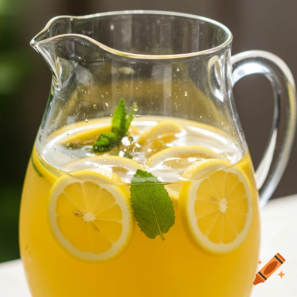 Pitcher of lemonade with lemon slices and mint leaves