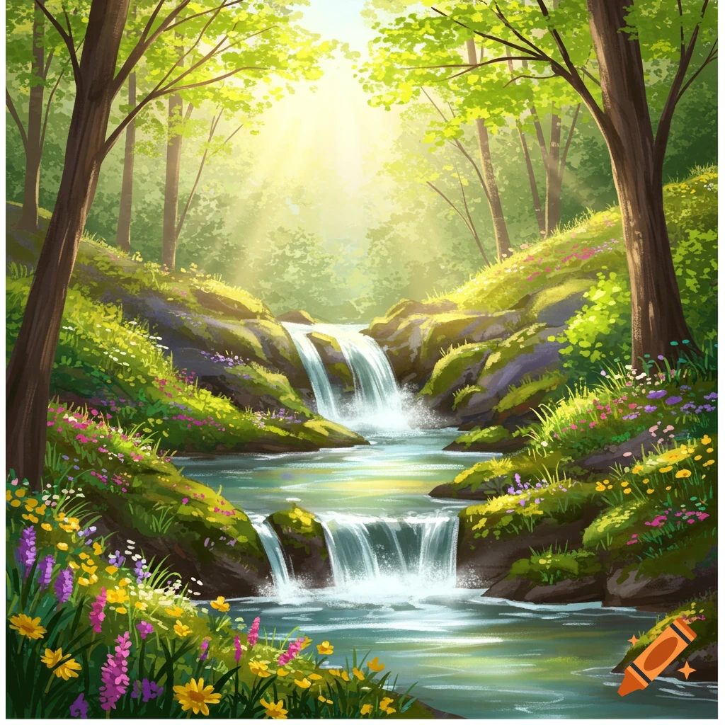 Springtime nature waterfall