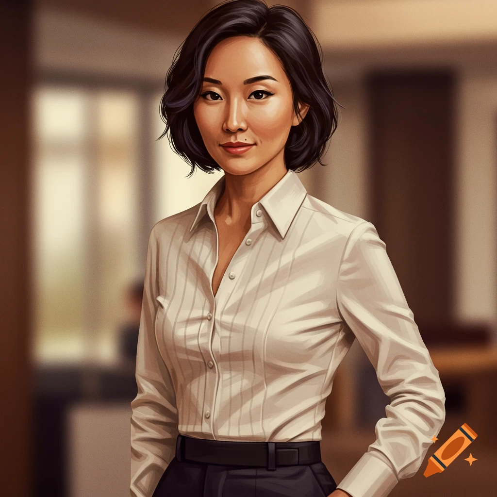 Portrait of an Asian woman in a white shirt.