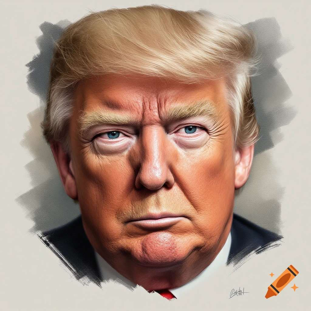 A stylized portrait painting of Donald Trump.