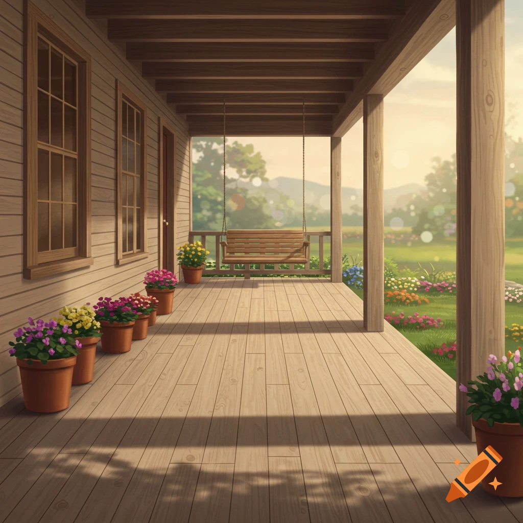 Front porch with horizontal wood slats