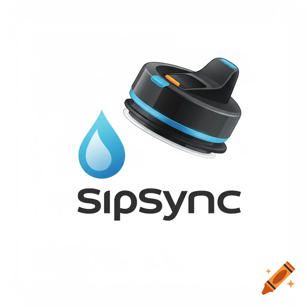 Logo for SipSync with a blue water drop and bottle lid