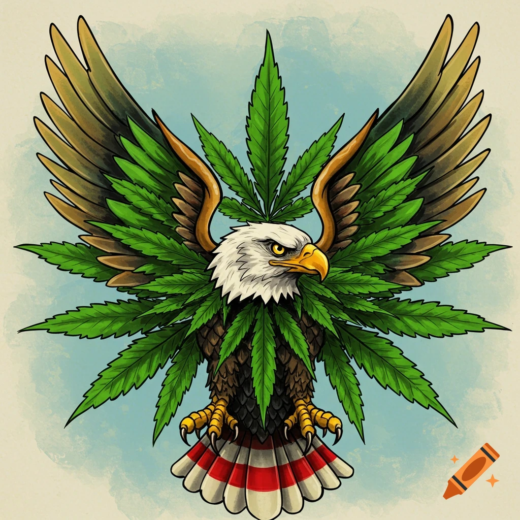 Americana eagle tattoo with weed leaf wings