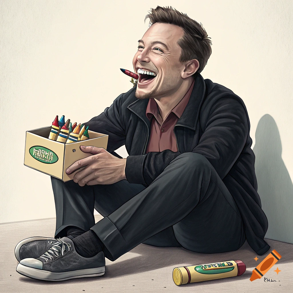 Elon Musk eating crayons