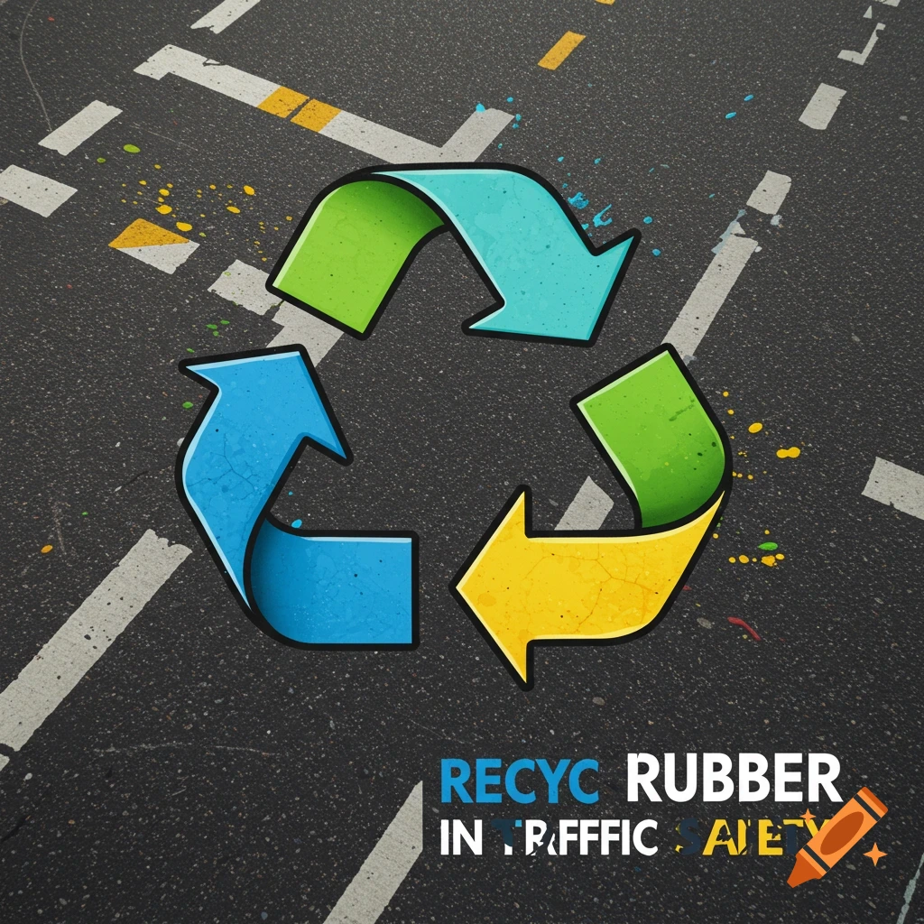 Recycle logo on rubber traffic safety sign