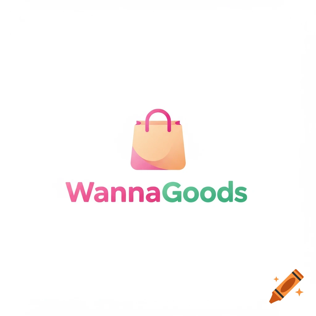 Logo for a shopping app with a pink and orange shopping bag icon above the text 'WannaGoods'.