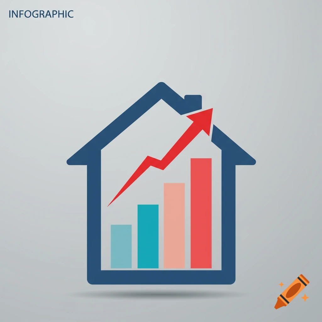 Infographic of house with rising bar graph