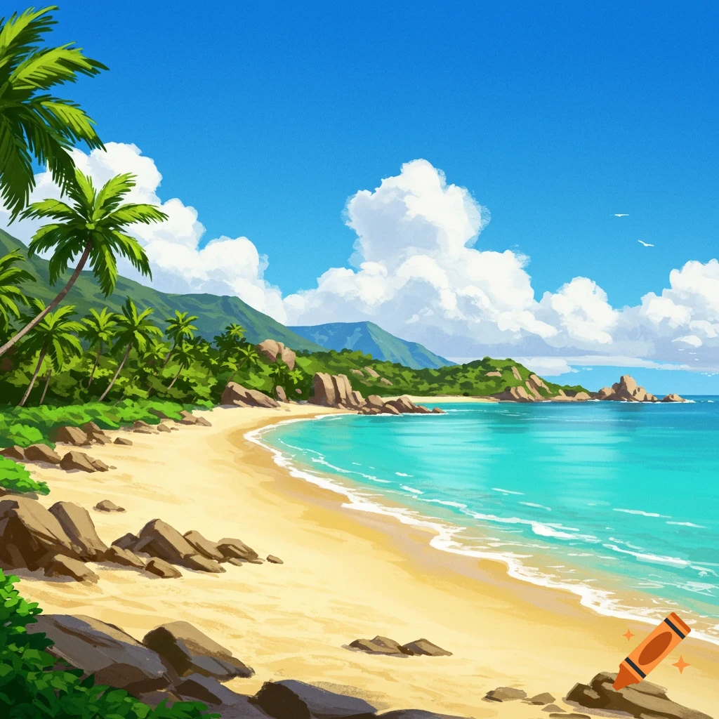 Tropical island beach from the 2000s PlayStation 2 era on