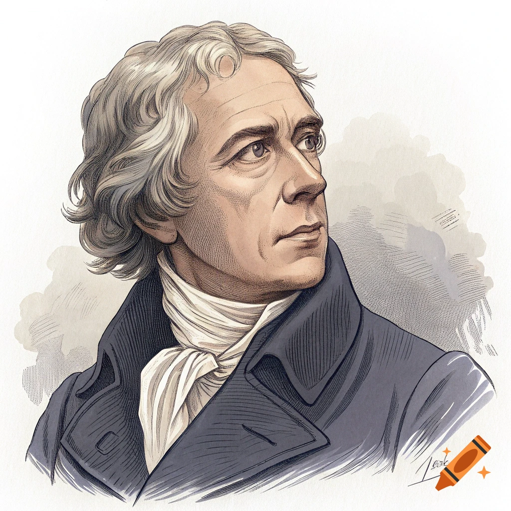 Illustration of a man in historical clothing looking to the right.