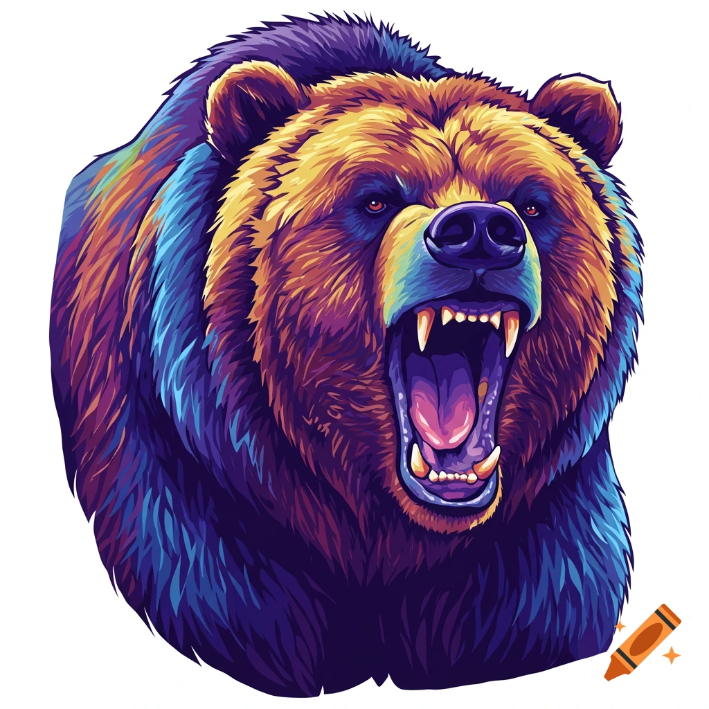 Colorful vector illustration of a growling grizzly bear.