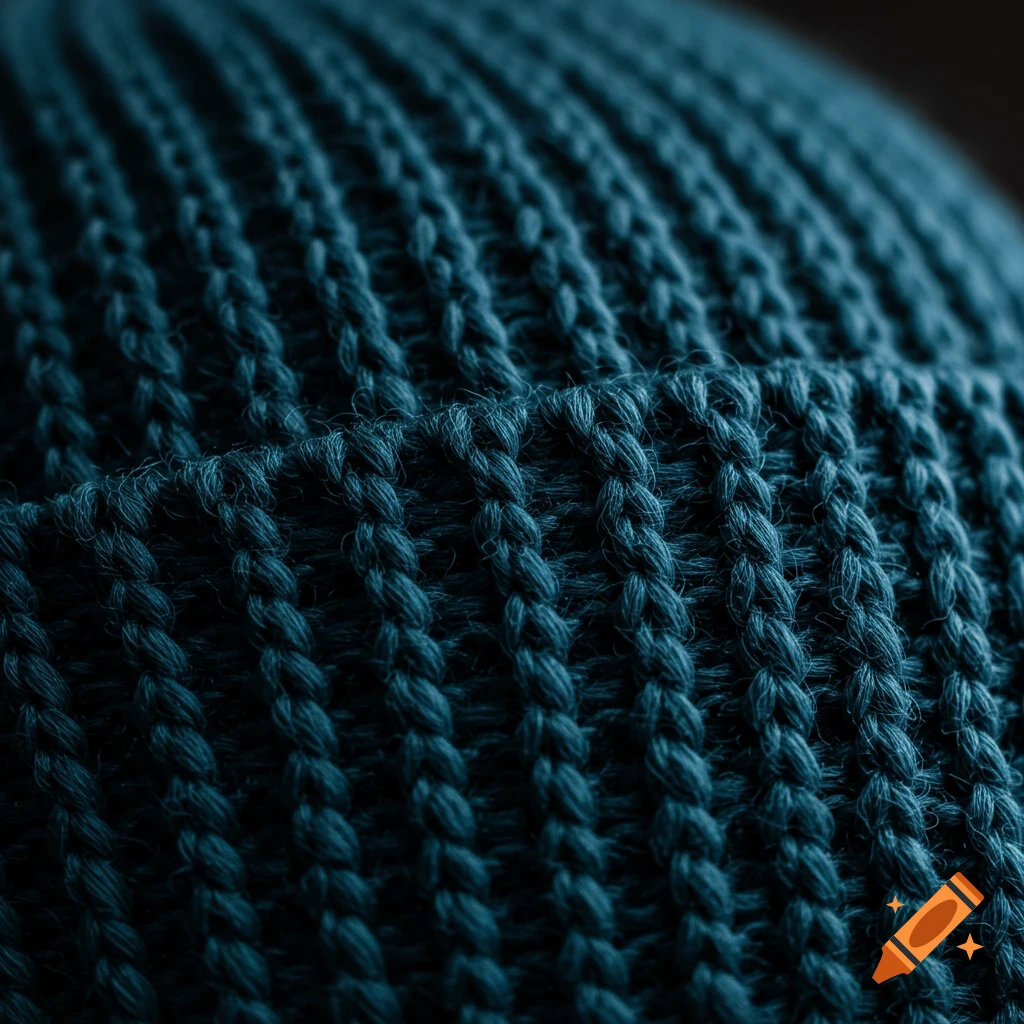 Close-up macro shot of dark blue knitted fabric texture.