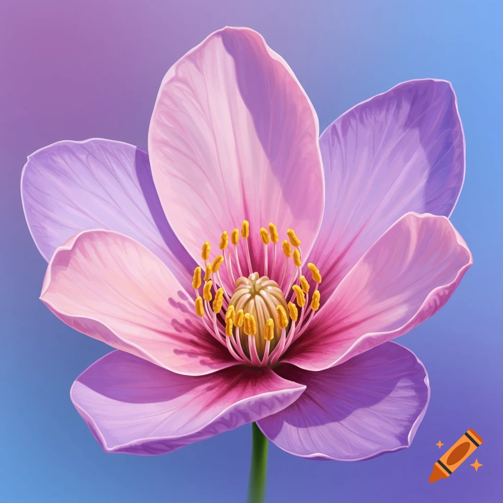 Close-up illustration of a pink and purple flower.