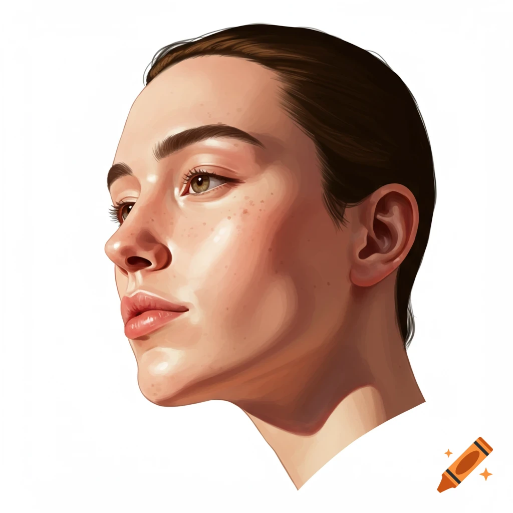 Side view of a face on a white background