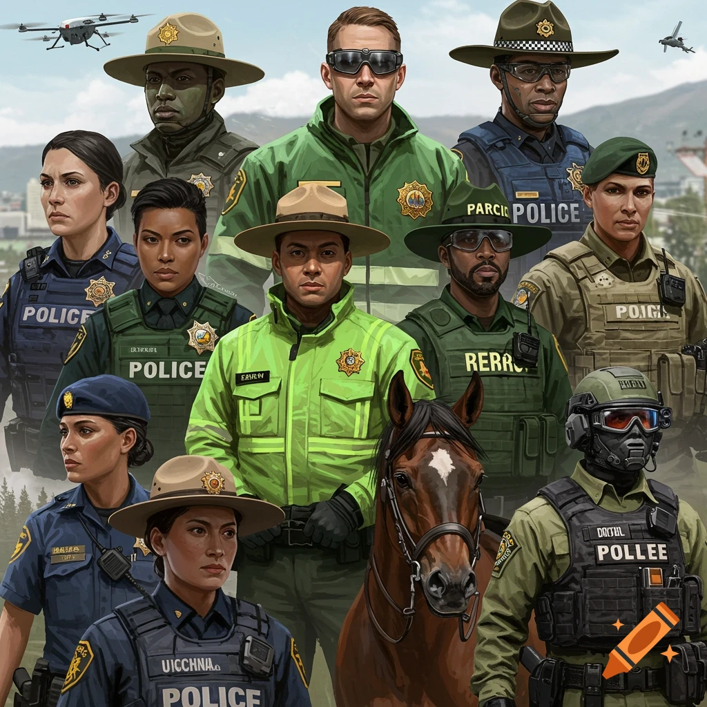Collage of various law enforcement agencies in 2025