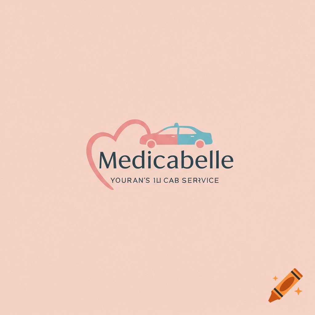 Logo with a pink heart next to a pink and blue car, with the text Medicabelle and Youran's 1LI Cab Service.