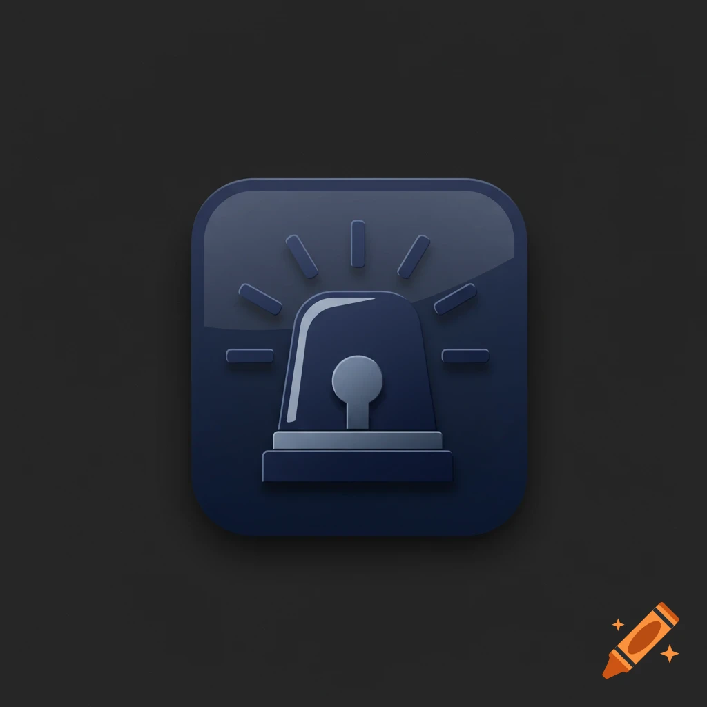 A dark blue glossy app icon of a police siren light on a dark background.