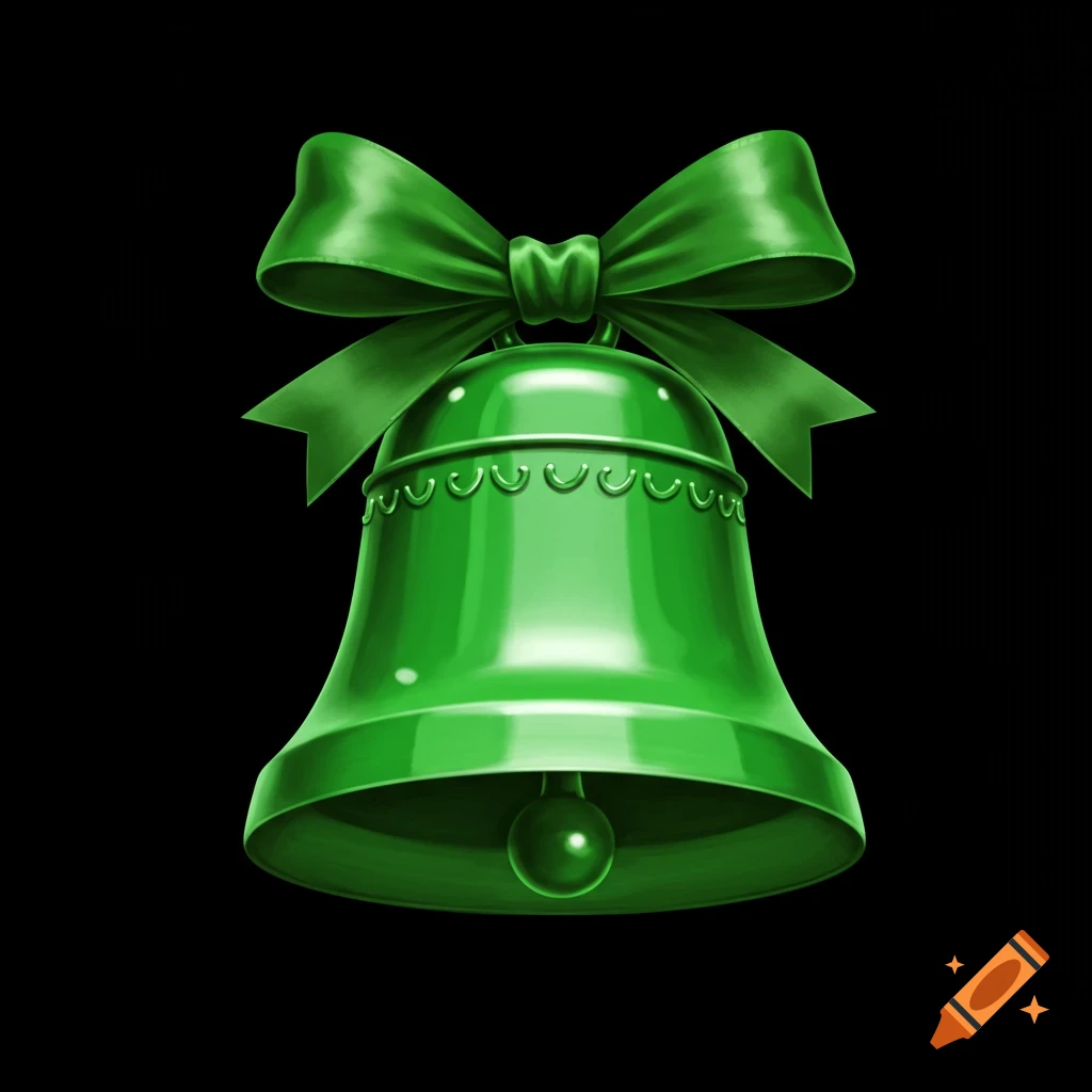 Green Christmas bell with ribbon on black background
