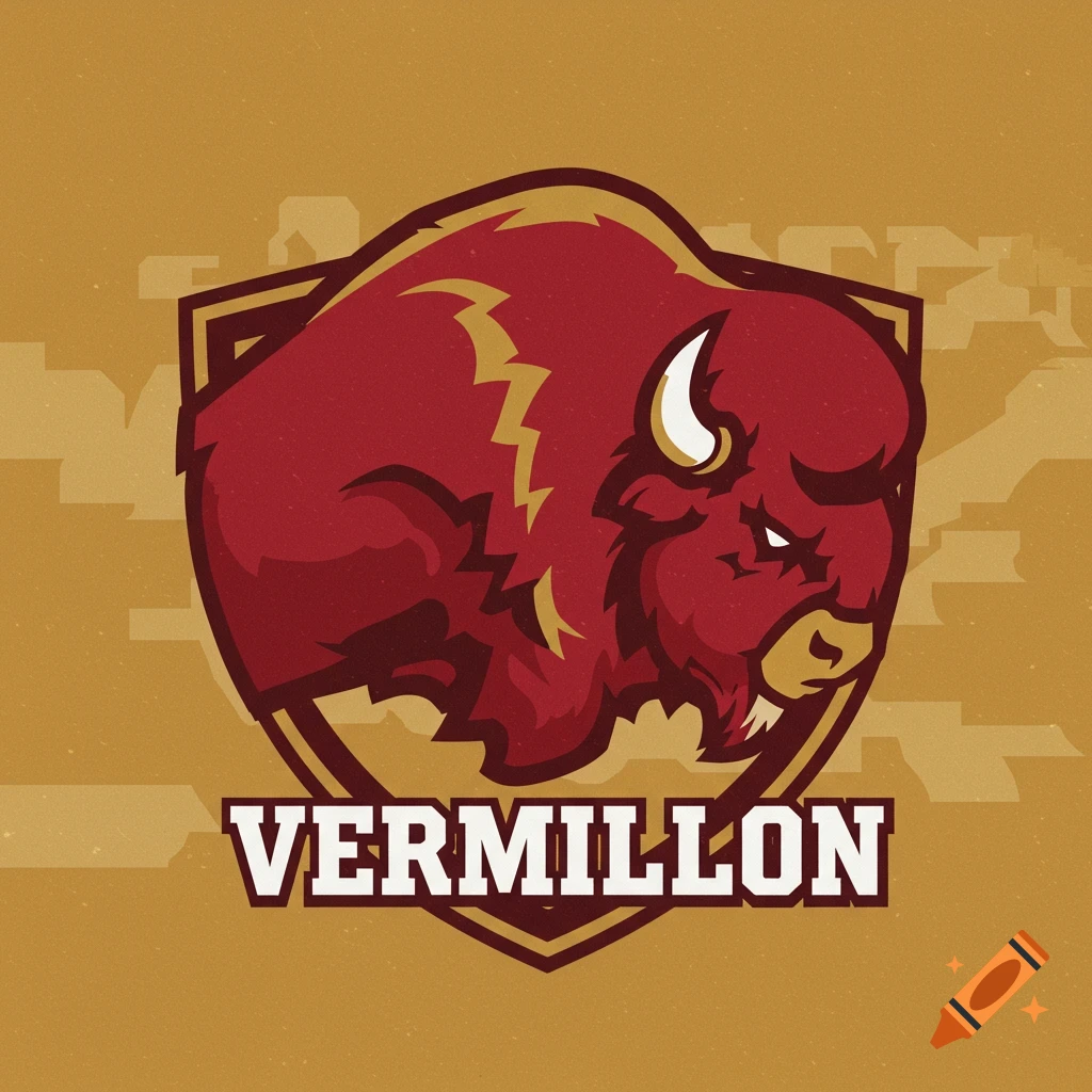 Red bison head logo inside a shield with the word VERMILLON below