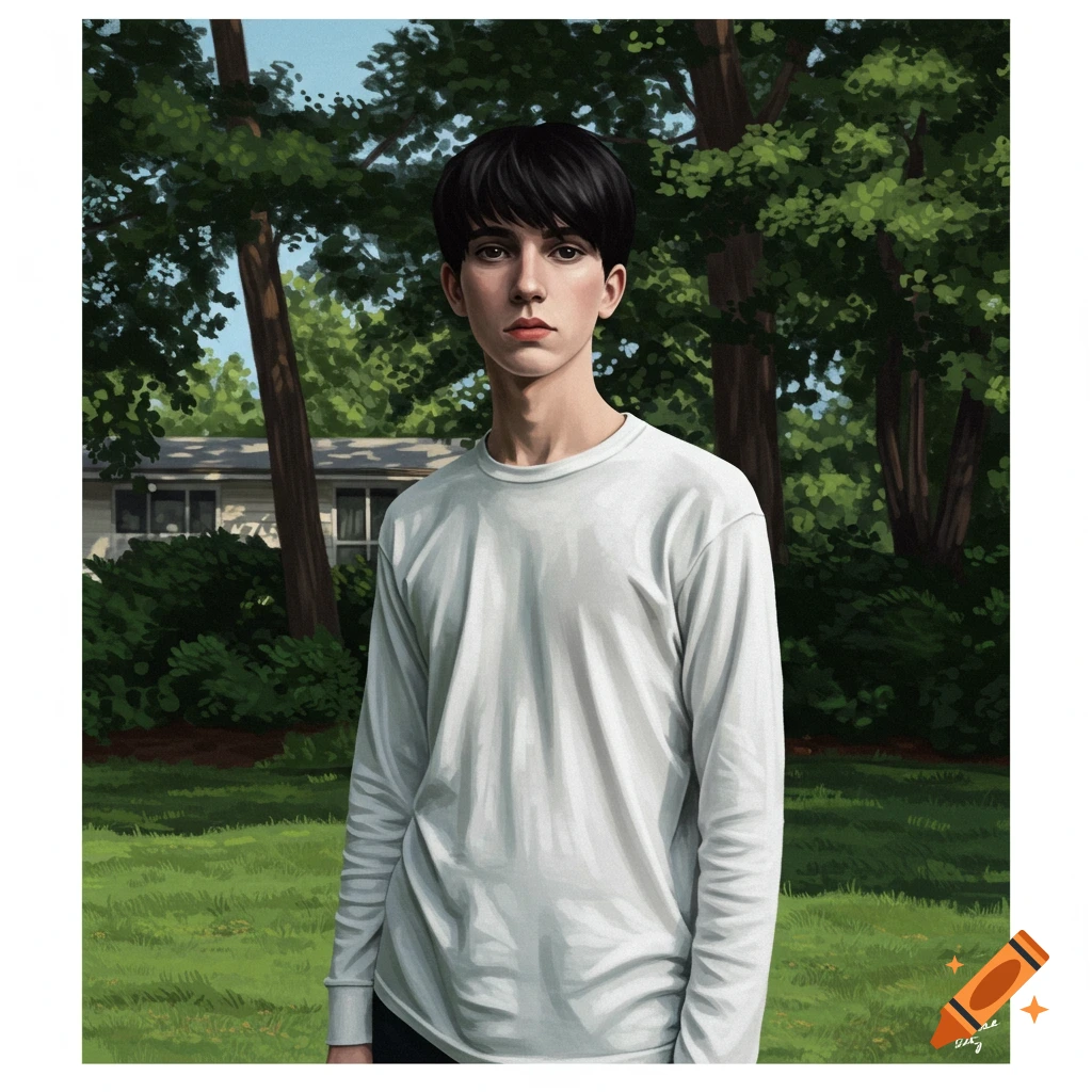 College student standing on lawn with trees in background