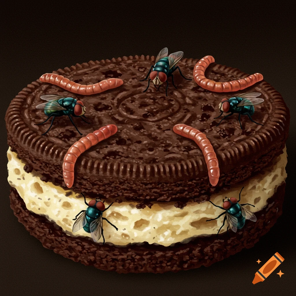 Dirt cake using real flies and worms