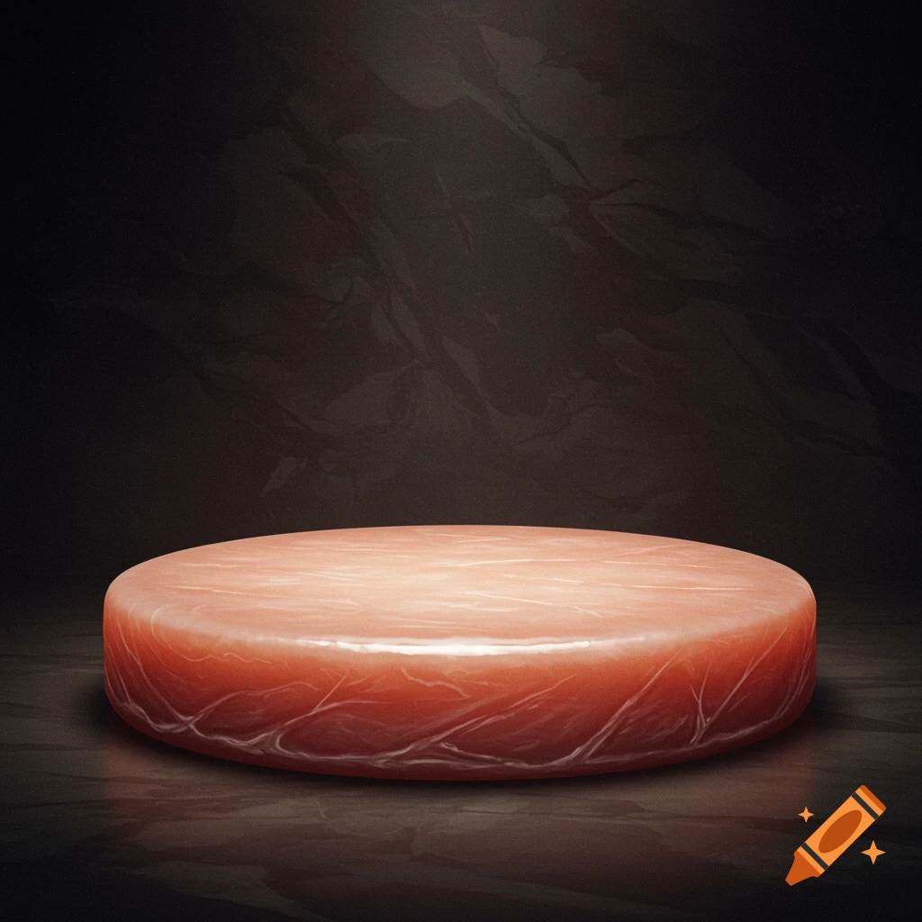 A pink, fleshy pedestal on a dark background.