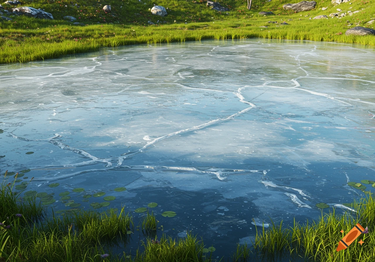 Frozen lake in summer