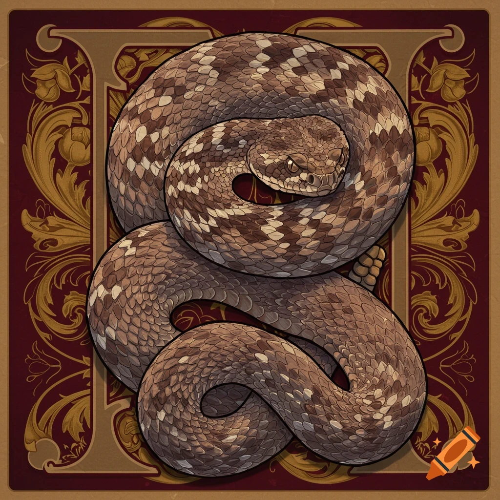 Diamondback rattlesnake in the shape of the letter R