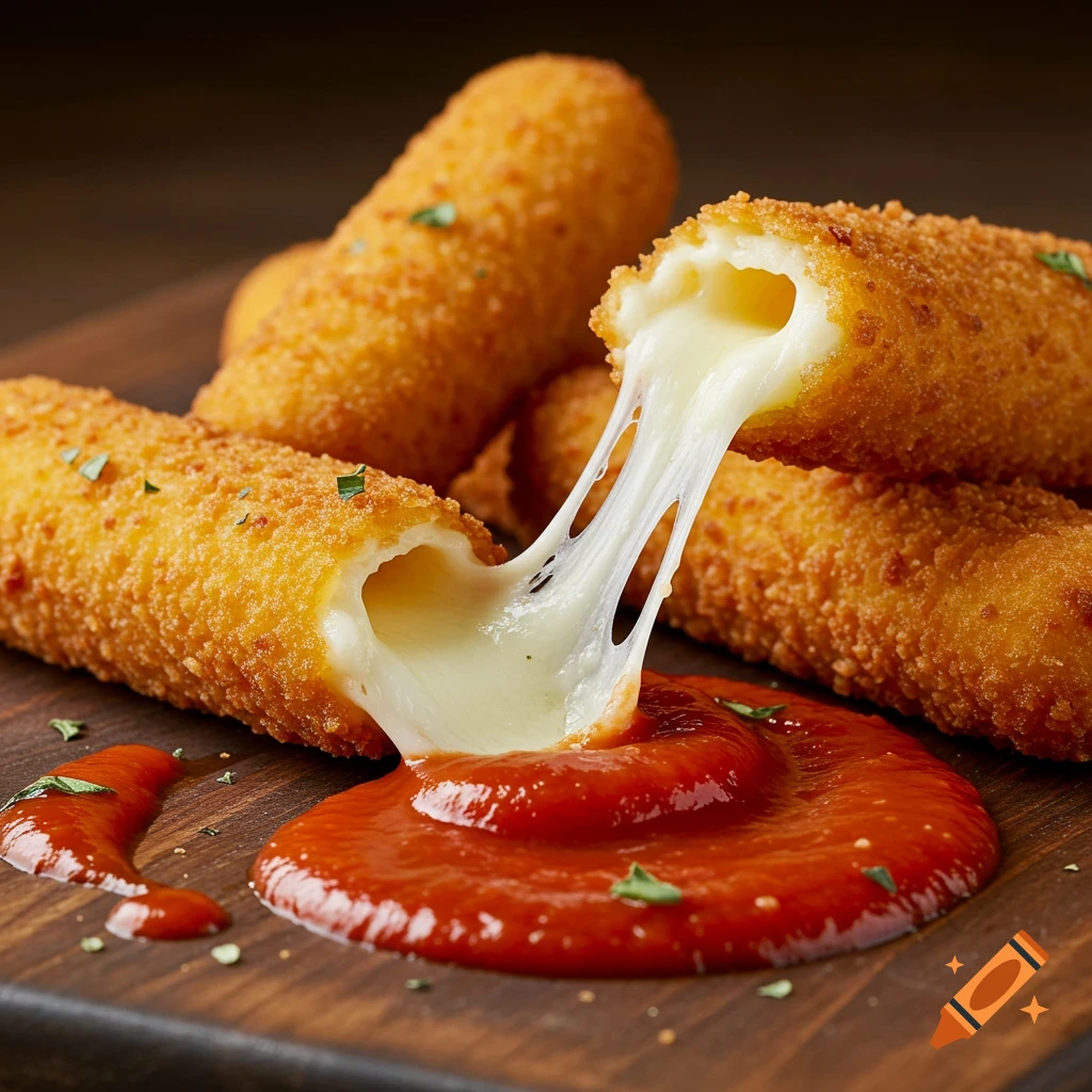 Mozzarella cheese sticks with marinara sauce