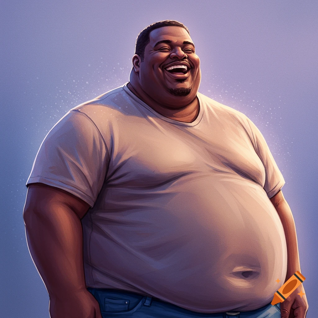 An illustration of a large man laughing heartily.