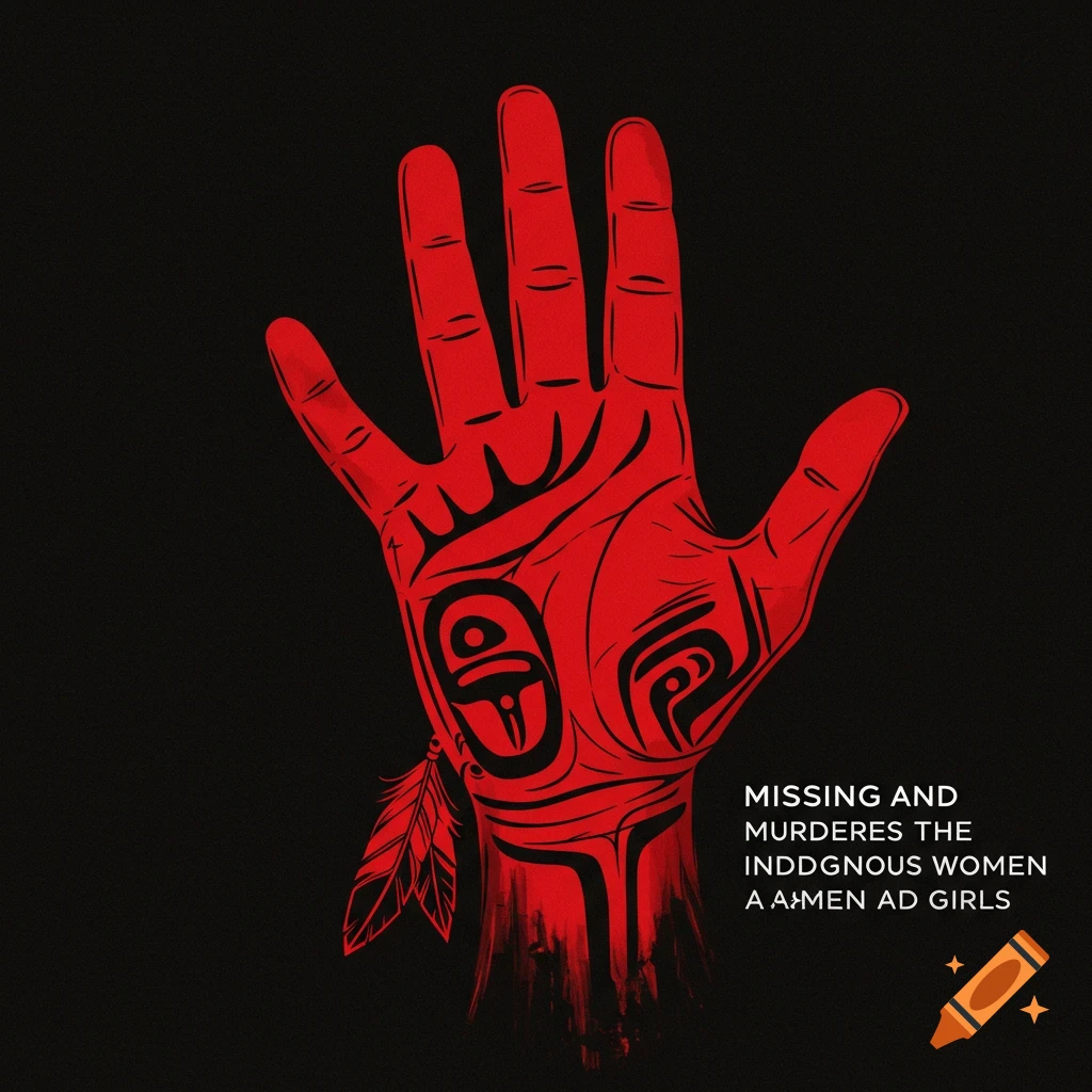 Red hand symbol for Missing and Murdered Indigenous Women awareness