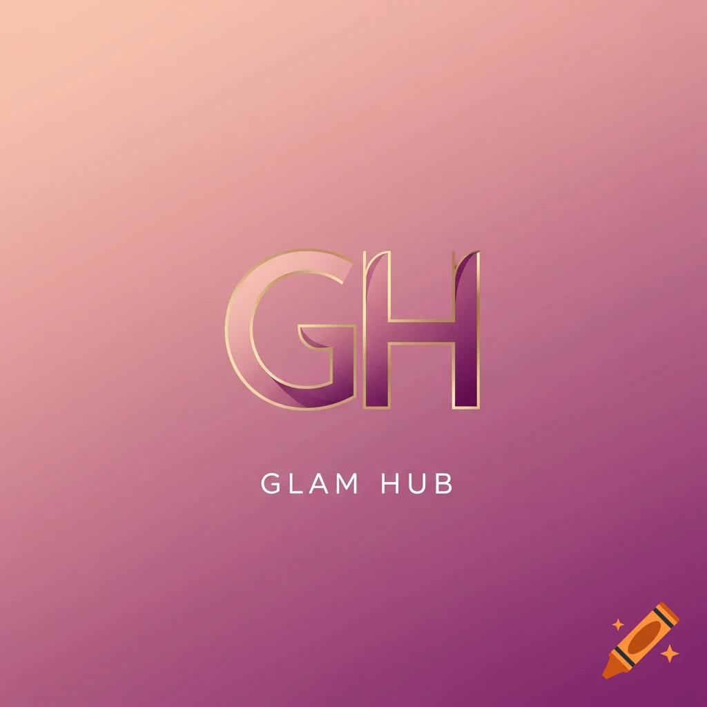 Logo for Glam Hub featuring gold initials GH and the text GLAM HUB on a pink and purple gradient background.