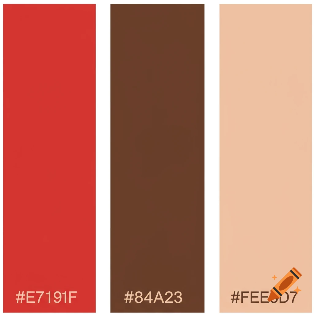 Three blocks of color: #e7191f, #8A4A23, #FEE5D7