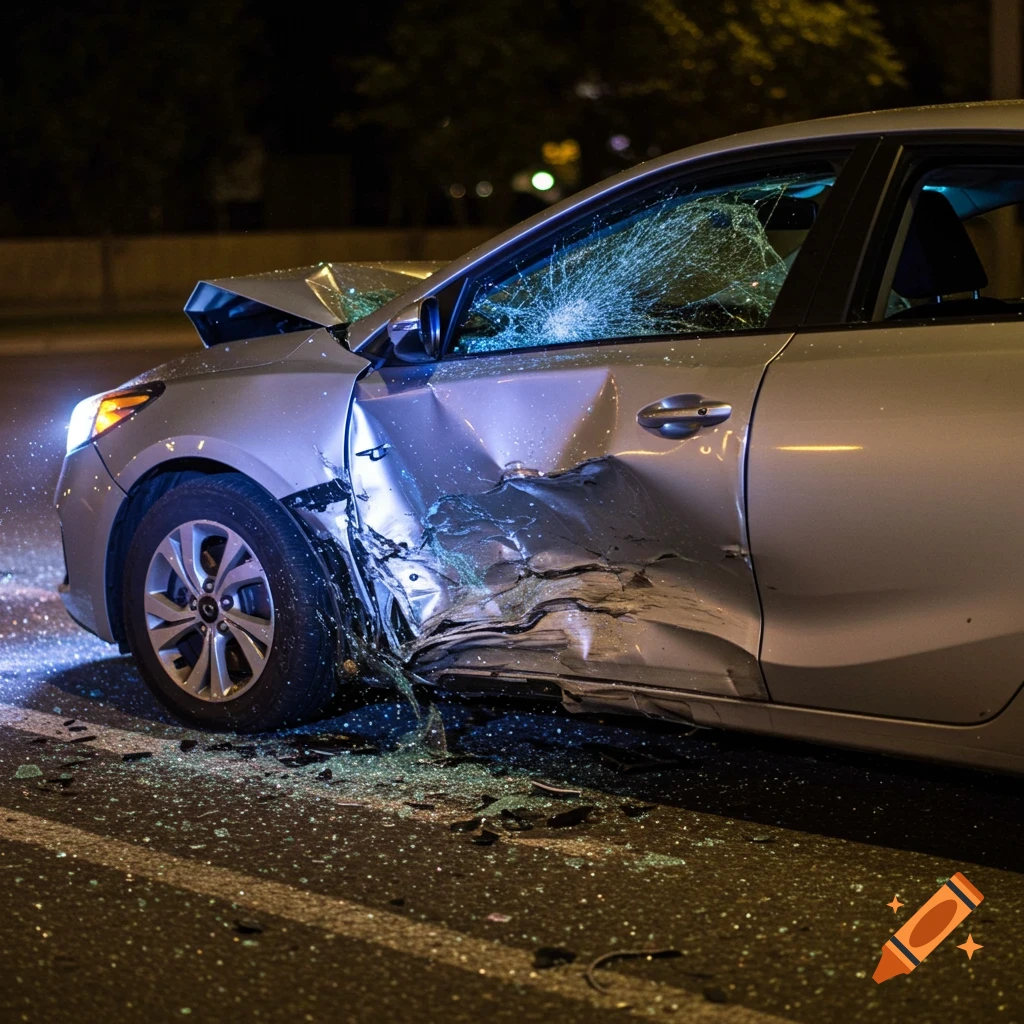 Car crashed into passenger side of Kia Forte at night