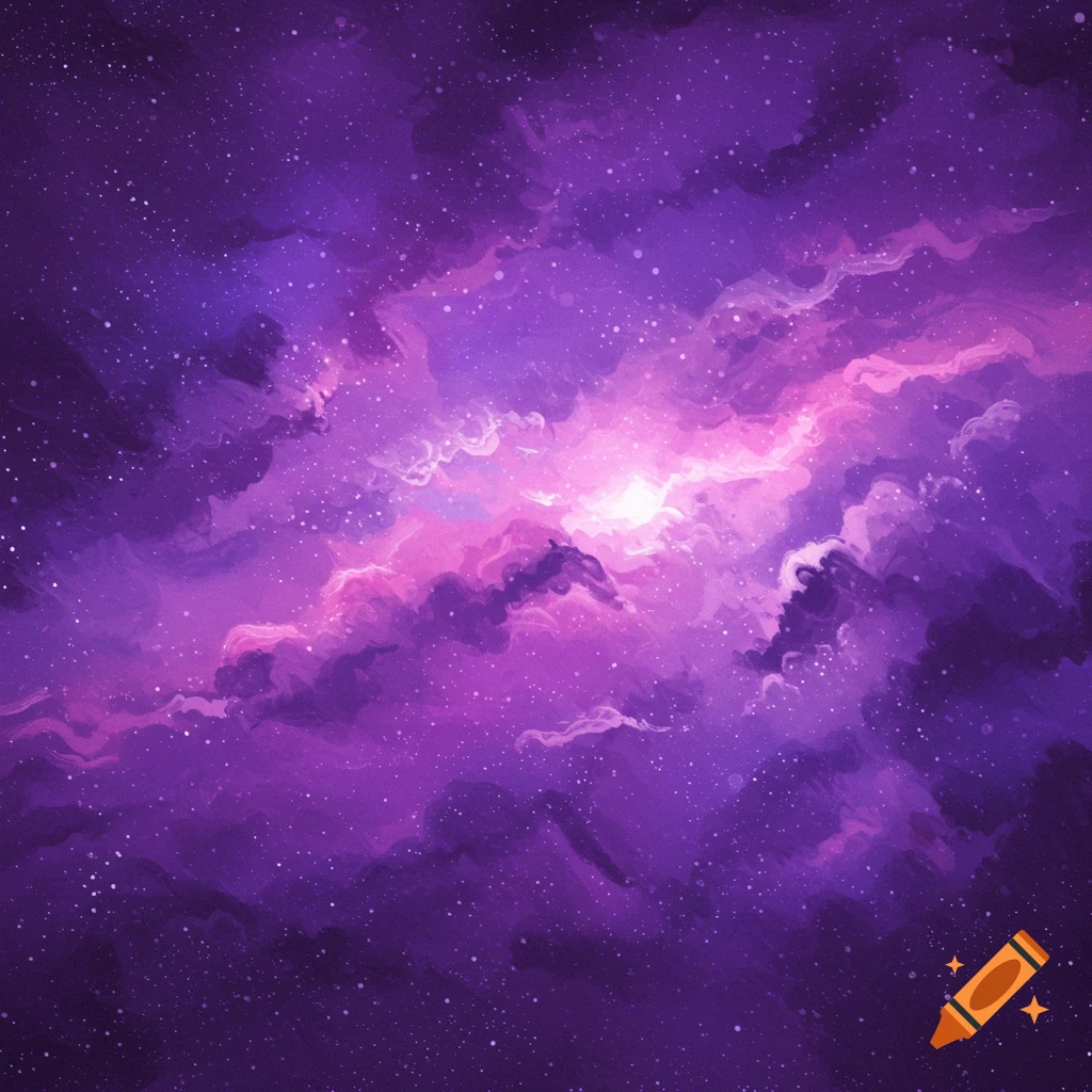 A vibrant purple and pink nebula fills the night sky, dotted with stars.