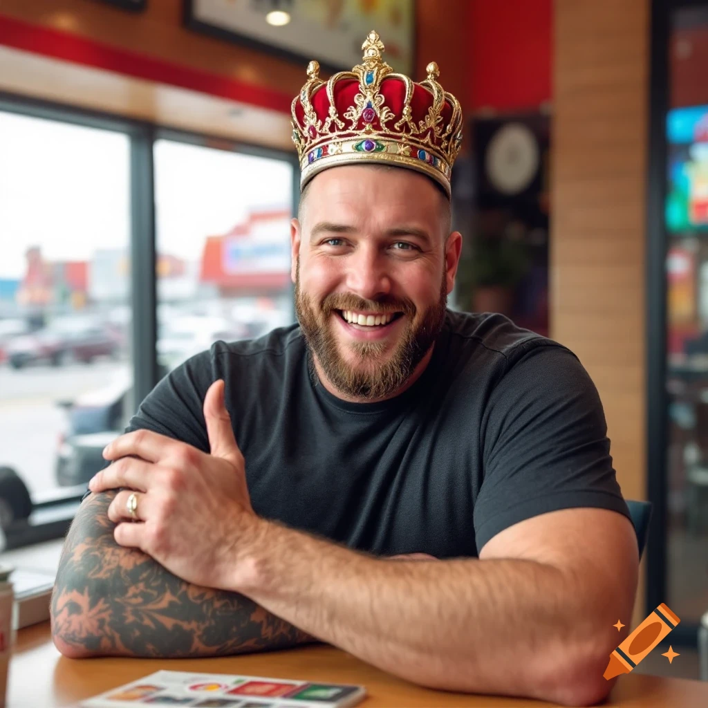 Aaron Logan wearing Burger King crown