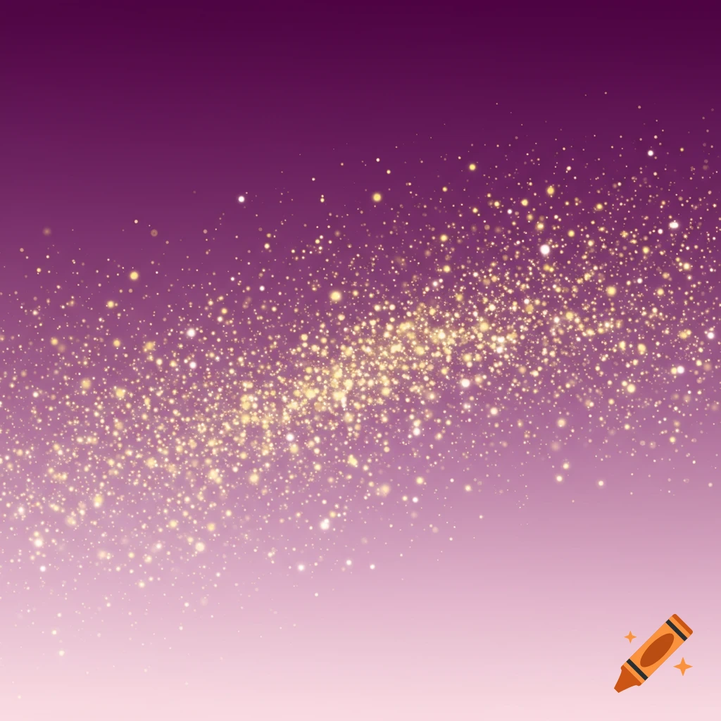 Purple gradient background with golden sparkles.