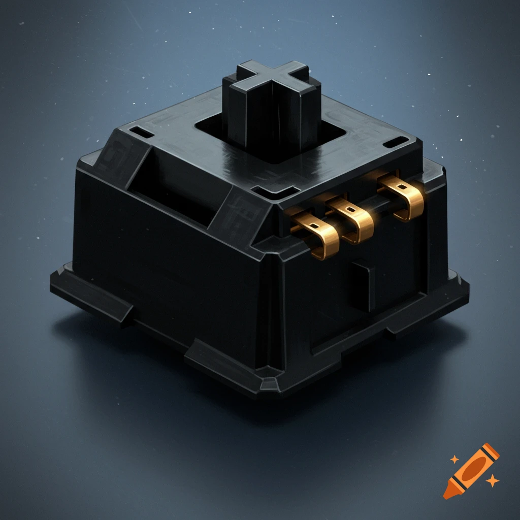 Detailed render of a black mechanical keyboard switch
