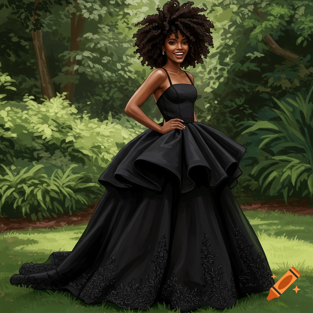 Black woman in black wedding dress