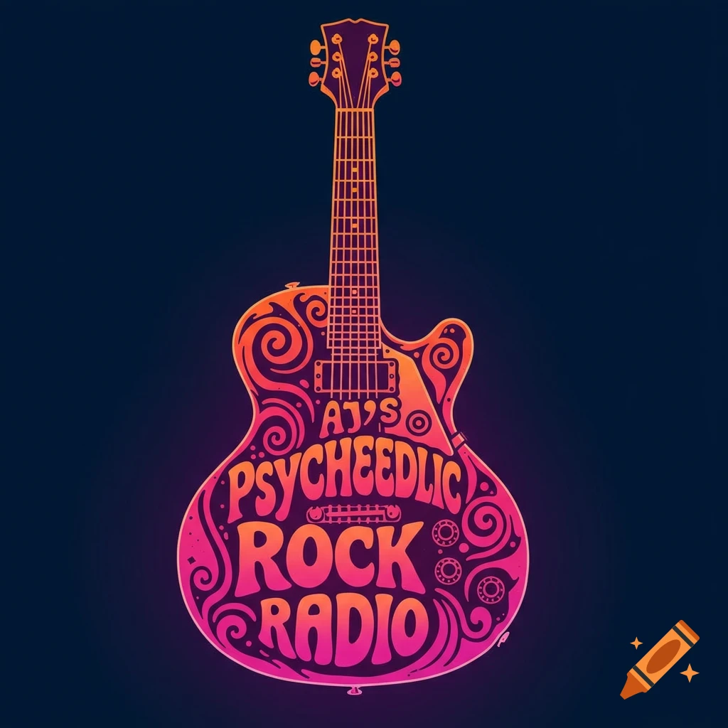 AJ’s Psychedelic Rock Radio logo with trippy guitar image