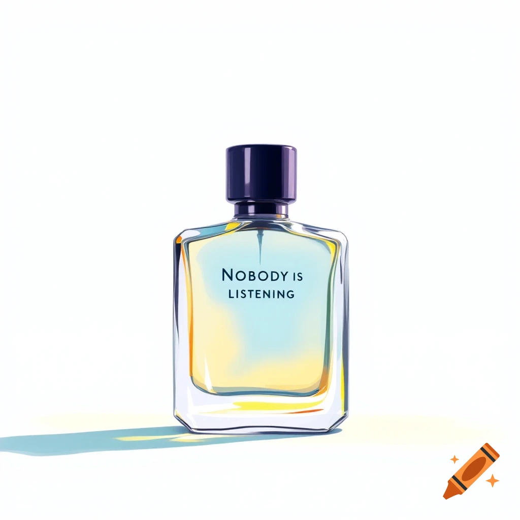 Perfume bottle inspired by Zayn Malik's album Nobody is Listening with red, blue, yellow, and green accents