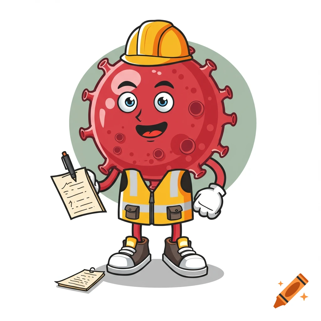 Mascot in safety gear, 2D stamp style