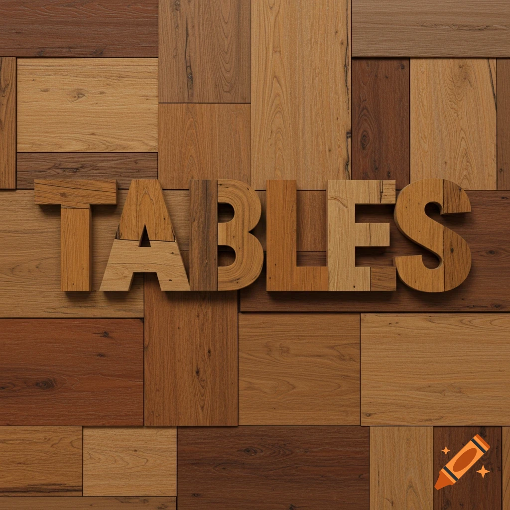 The word Tables split to look like wood