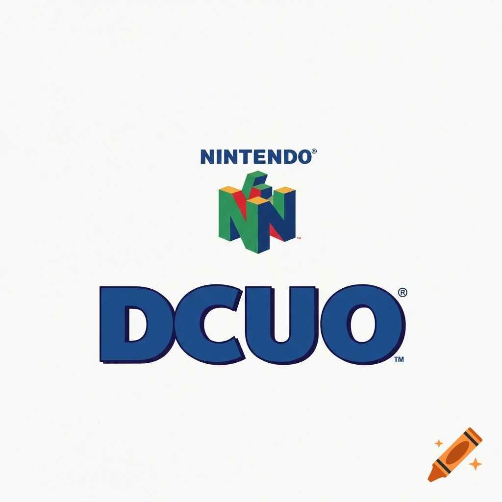 Nintendo 64 logo above the DCUO logo on white