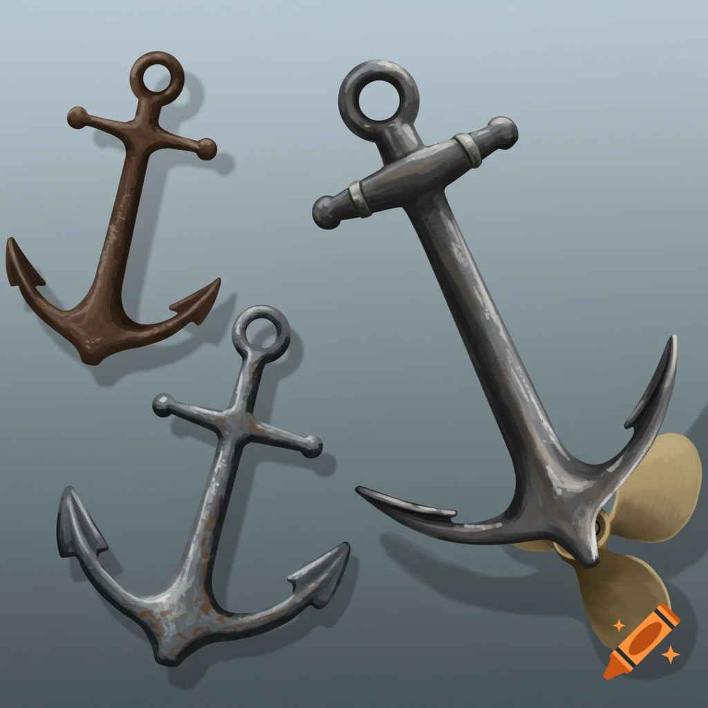 Three anchors and a propeller