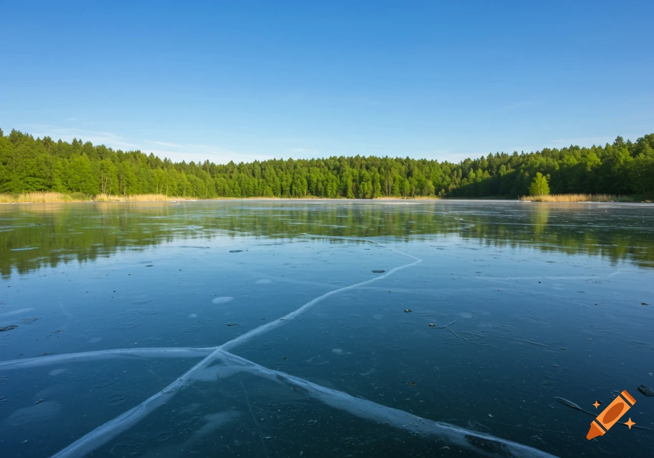 Frozen lake in summer