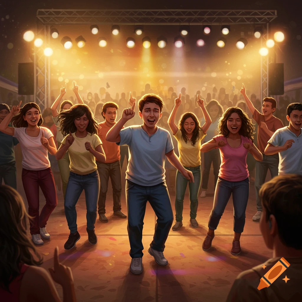 Deaf community freeze dance with flashlights and music