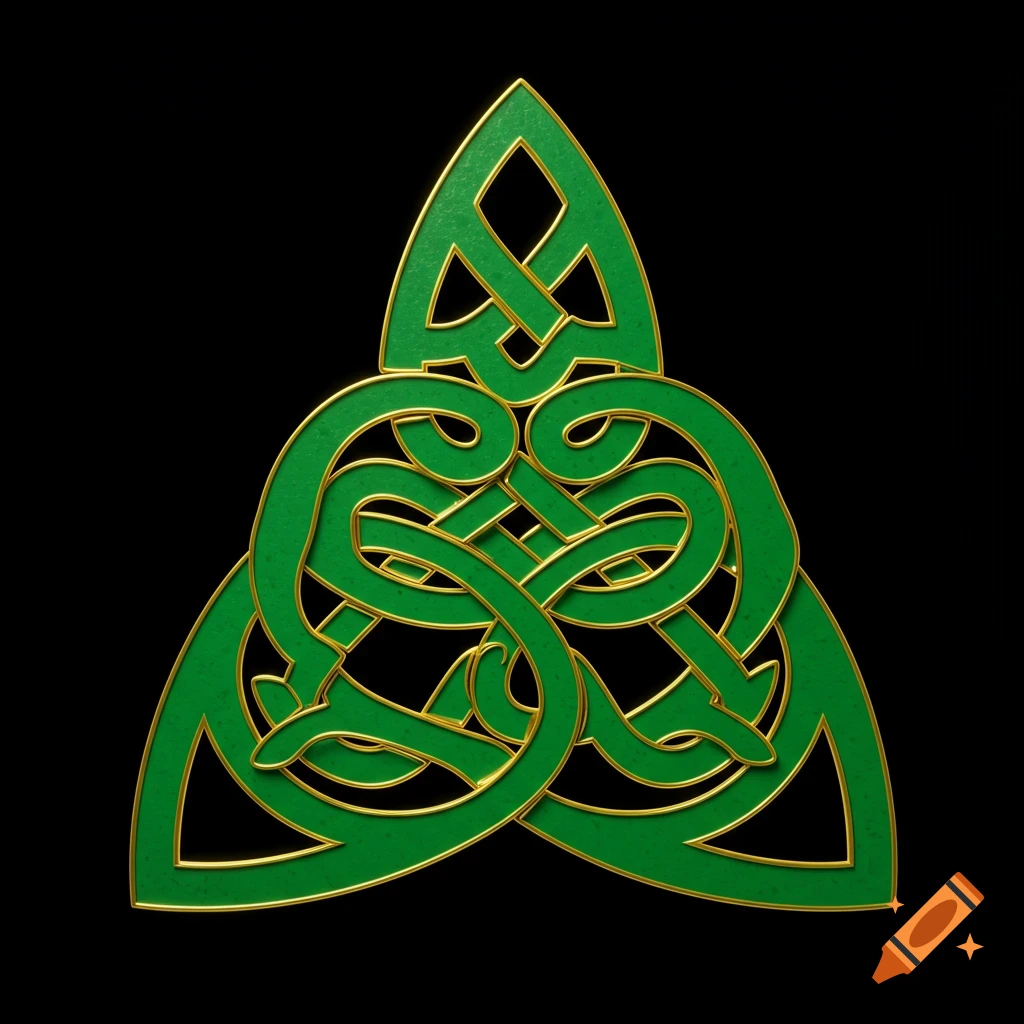Celtic knot with green, black, and gold