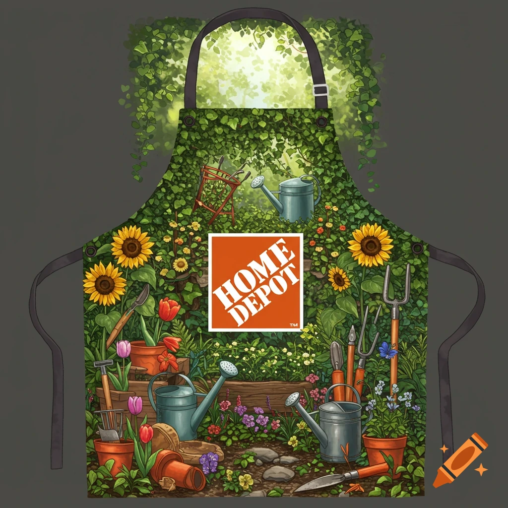 Home Depot apron with garden theme