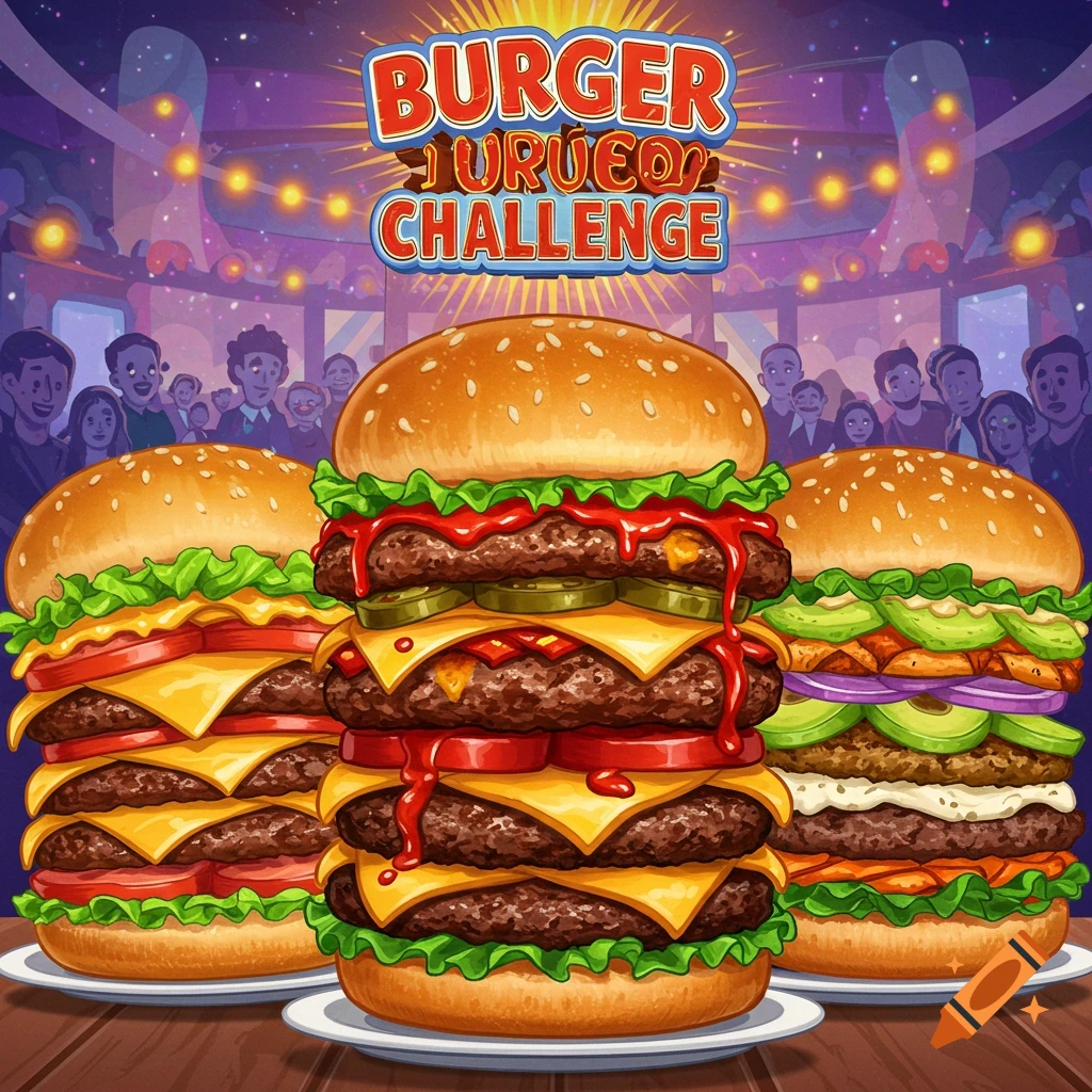 Burger challenge with three burgers